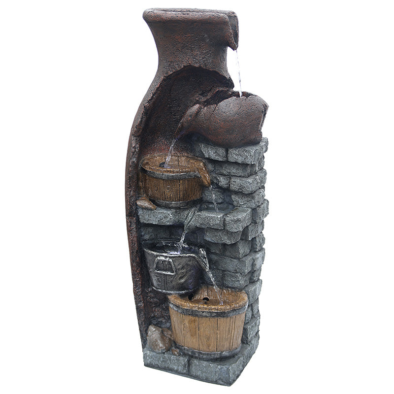 FountJoy 6-Tier Retro Barrel Water Fountain - Pure White Background Product Shot - 43.31" Tall for Easy Product Visualization