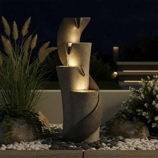 S-Shaped Column Waterfall Fountain, 35.43" H, LED Lights | LS4611