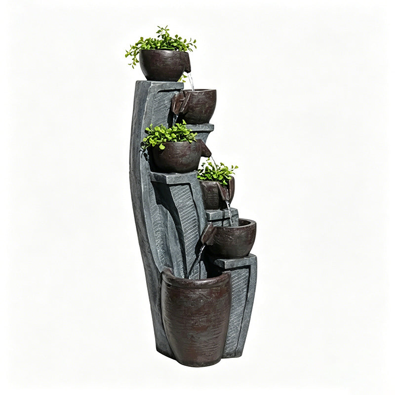 FountJoy 6-Tier Modern Bowl Jar Water Fountain - Pure White Background Product Shot - 49.61" Tall for Easy Product Visualization