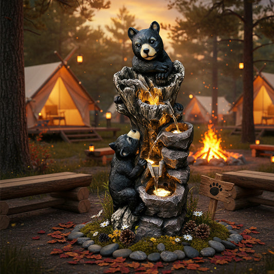 5-Tier Black Bears Climbing Tree Fountain, 40.16" H, LED Lights | LS4616