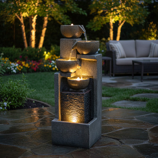 5-Tier Cascading Bowl Outdoor Fountain with LED Lights, 37.4" H | LS4626