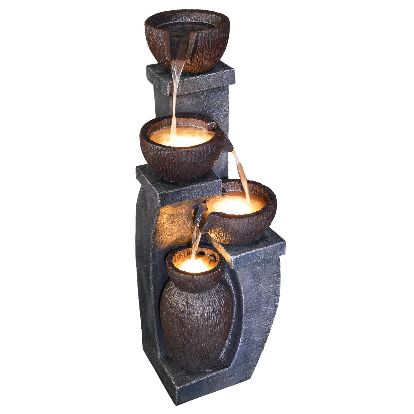 4-Tier Modern Curved Bowl Fountain, 37.4" H, LED Lights | 8001