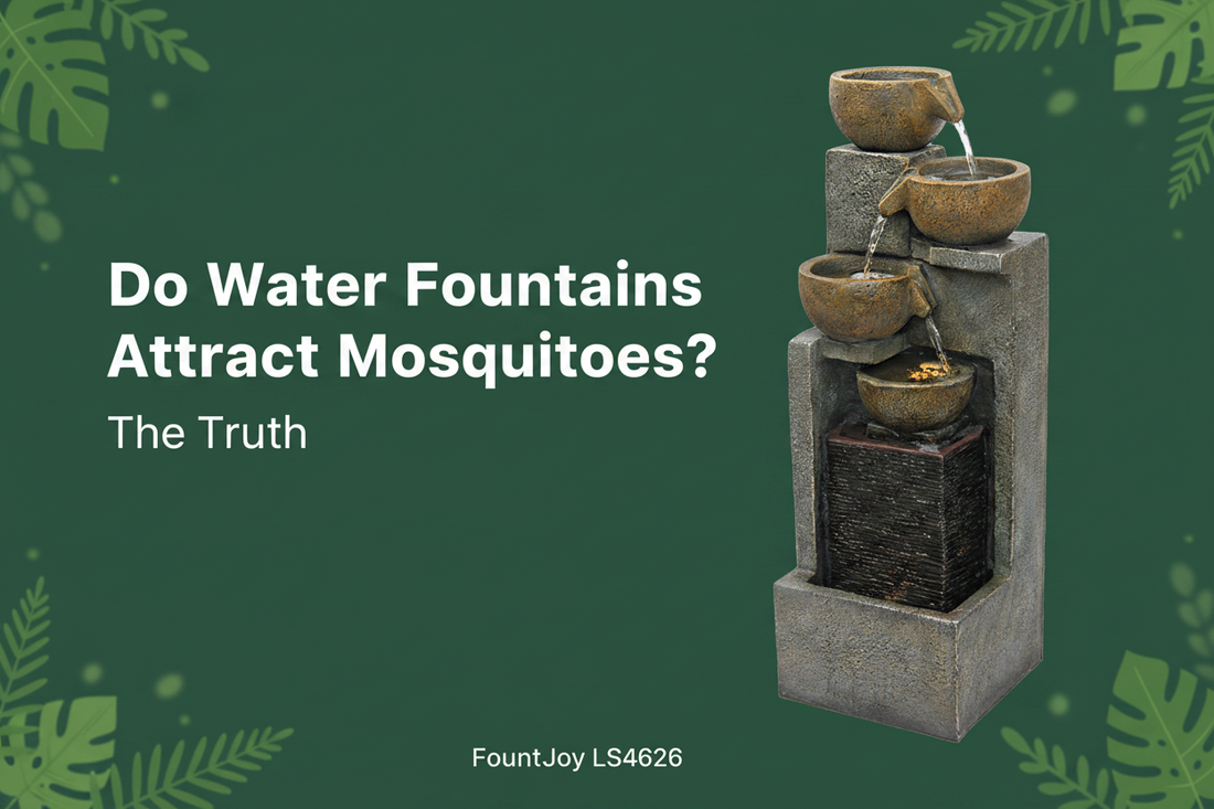Do outdoor water fountains attract mosquitoes? FountJoy LS4626 5-tier cascading bowl fountain — mosquito prevention guide for outdoor water features