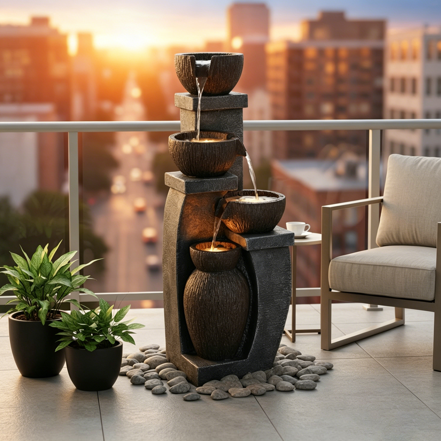 FountJoy No-Brainer Pick collection — entry-level outdoor garden fountains under $229 with LED lights, cascading water feature for patio or backyard