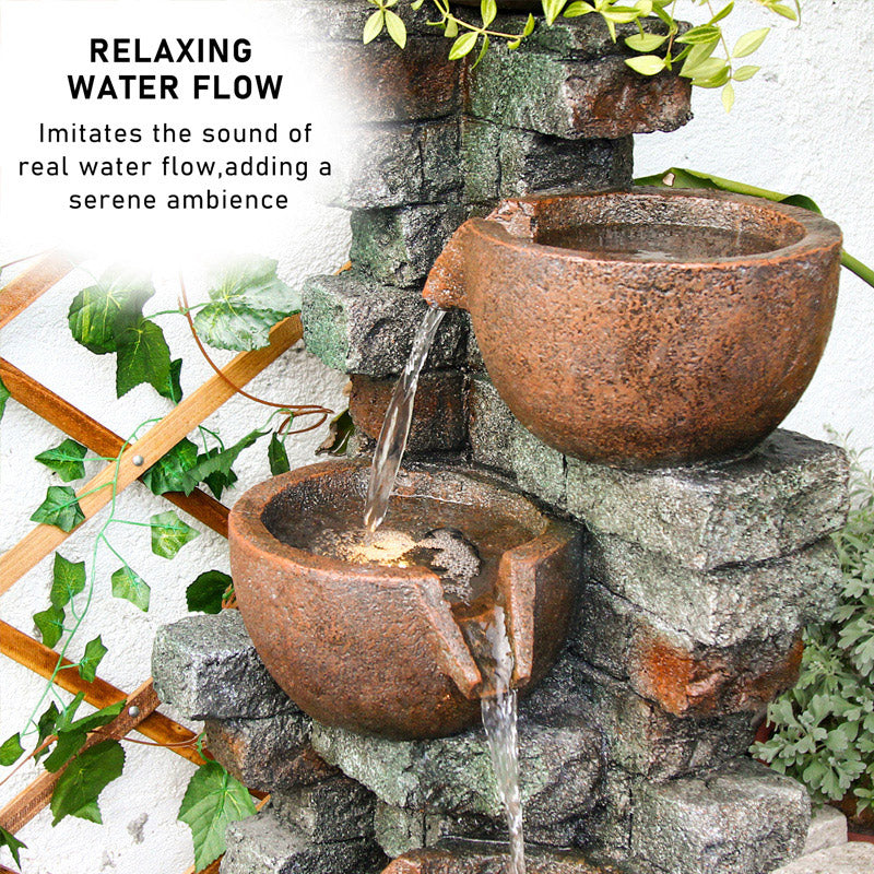 5-Tier Cascading Bowl Outdoor Fountain with Planter & LED, 39.37" H | LS4185