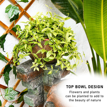 5-Tier Cascading Bowl Outdoor Fountain with Planter & LED, 39.37" H | LS4185