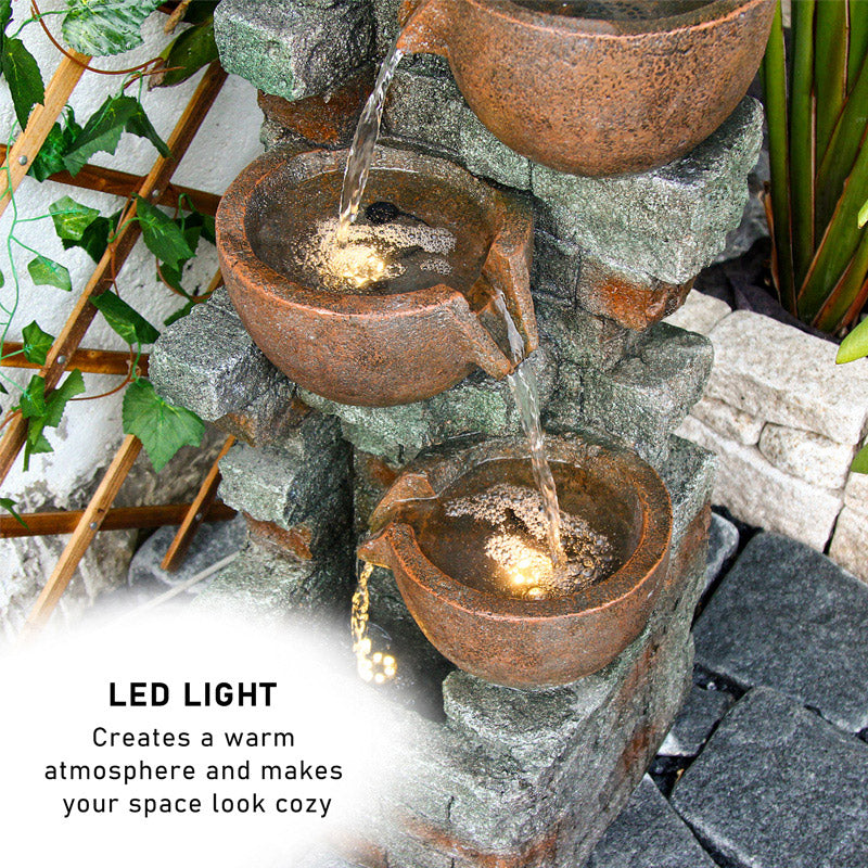 5-Tier Cascading Bowl Outdoor Fountain with Planter & LED, 39.37" H | LS4185