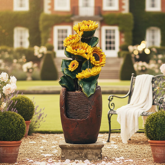 4-Tier Sunflower Cascading Fountain, 39.76" H, LED Lights | LS4187