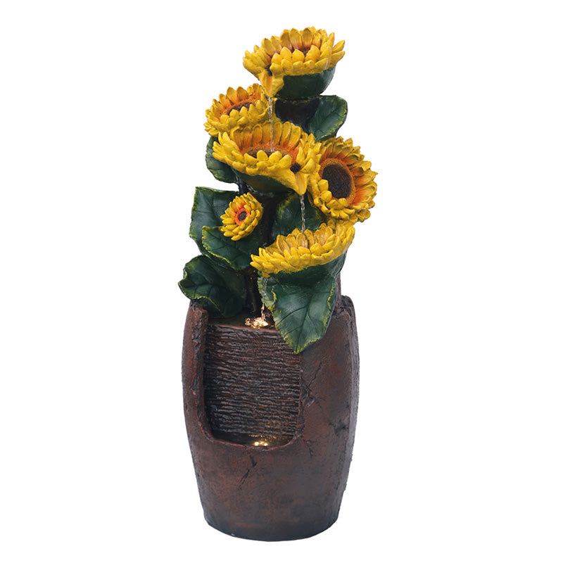 FountJoy Sunflower Cascading Water Fountain - Pure White Background Product Shot - 39.76" Tall for Easy Product Visualization