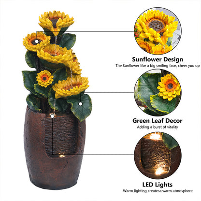FountJoy Quiet Cascading Sunflower Water Flow - Water Trickling from Sunflower Design Layers - Low Noise Pump in Action