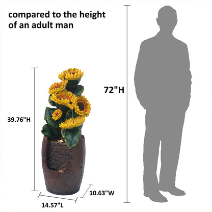 FountJoy 39.76" Outdoor Sunflower Water Fountain Dimensions - Height Width Depth with Durable Resin Base