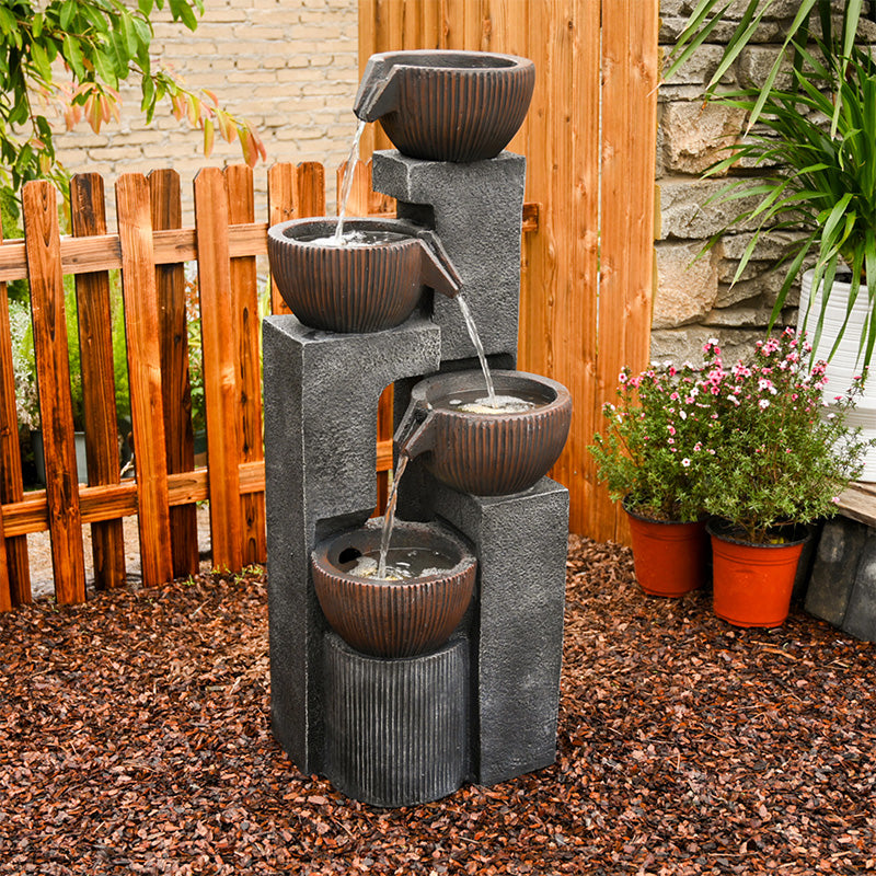 4-Tier Cascading Bowl Fountain, 39.37" H, LED Lights | LS4190