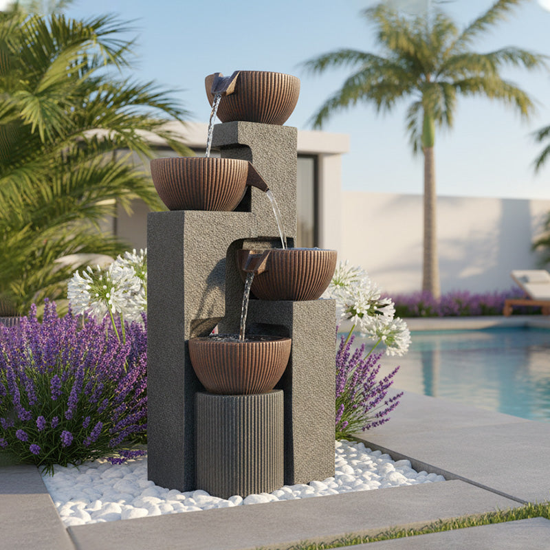 4-Tier Cascading Bowl Fountain, 39.37" H, LED Lights | LS4190
