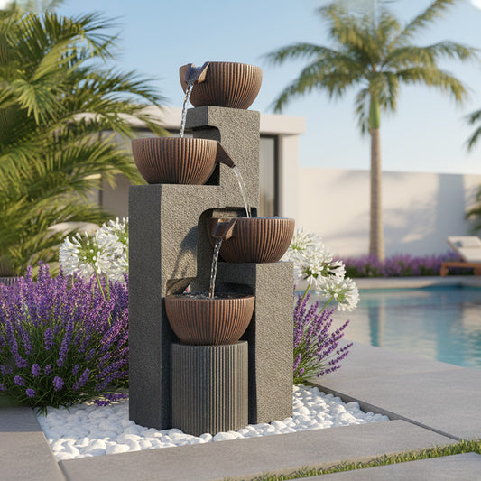 4-Tier Cascading Bowl Fountain, 39.37" H, LED Lights | LS4190