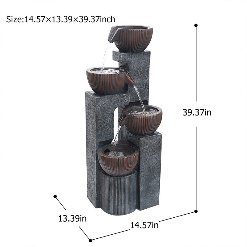 4-Tier Cascading Bowl Fountain, 39.37" H, LED Lights | LS4190