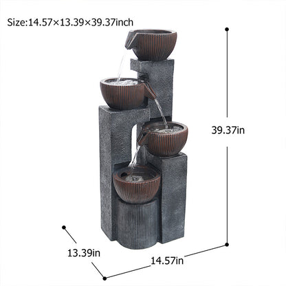 4-Tier Cascading Bowl Fountain, 39.37" H, LED Lights | LS4190