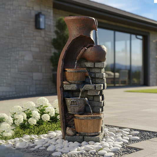 6-Tier Retro Barrel Farmhouse Fountain, 43.31" H, LED Lights | LS4610