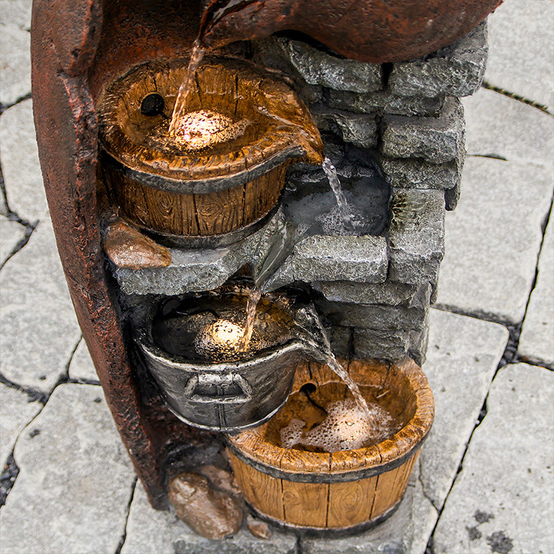 FountJoy 6-Tier Barrel Waterfall Close-Up - Smooth Water Flow Creating Realistic Waterfall Sounds - Ideal for Lawn Relaxation