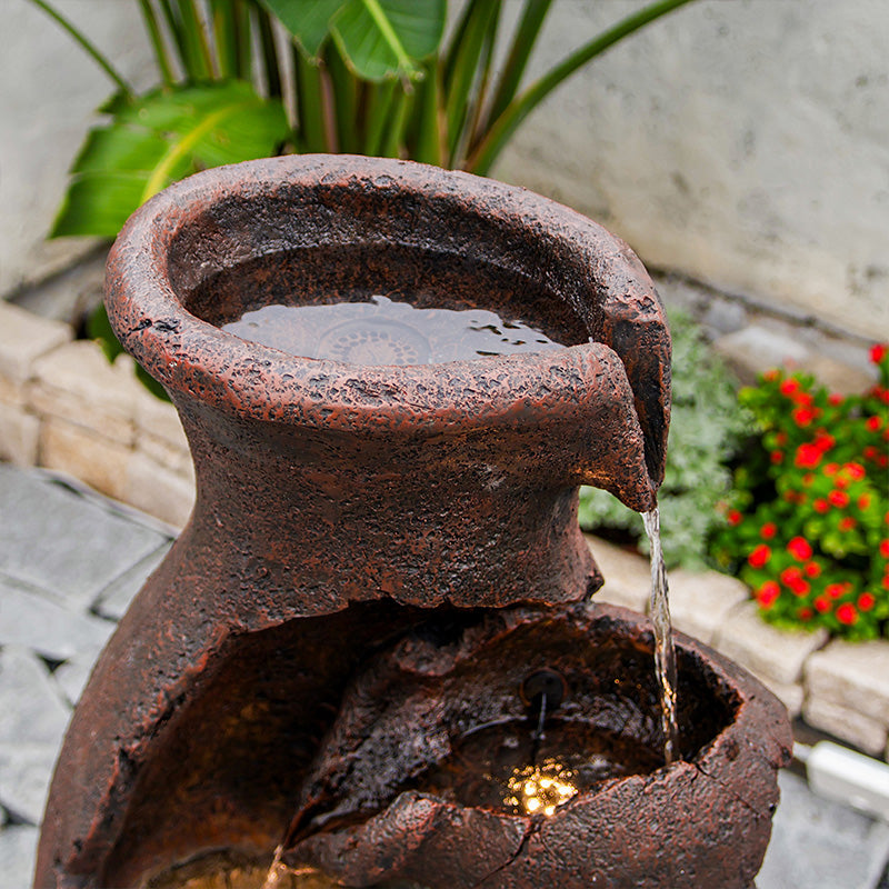 FountJoy Quiet Cascading Barrel Water Flow - Water Flowing from Broken Tank to Bricks to Barrel - Low Noise Pump in Action