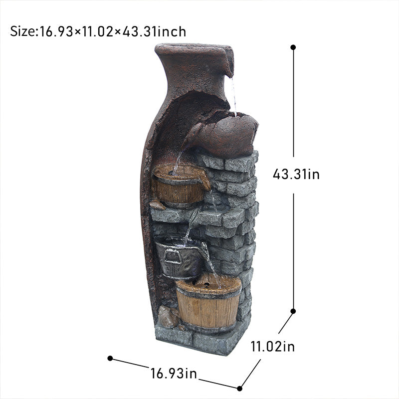 FountJoy 43.31" Retro Barrel Water Fountain Dimensions - Height Width Depth with Durable Resin Base