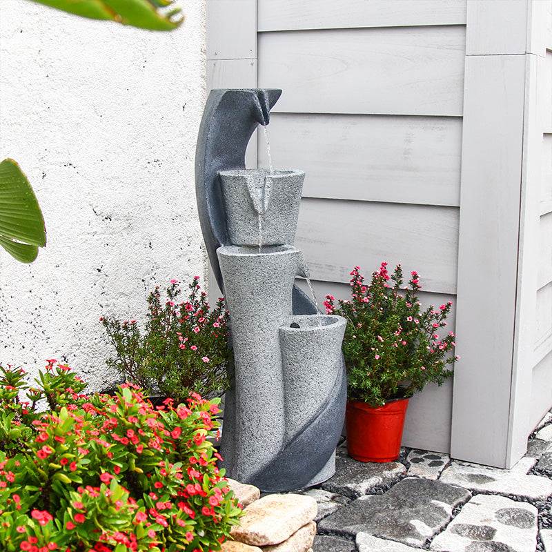 S-Shaped Column Waterfall Fountain, 35.43" H, LED Lights | LS4611