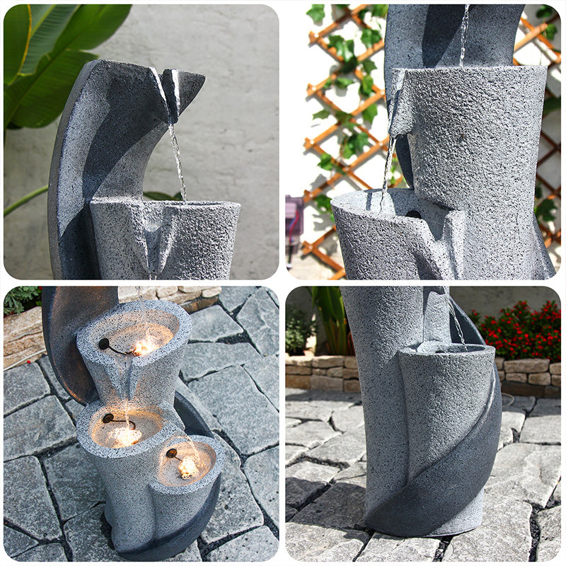 S-Shaped Column Waterfall Fountain, 35.43" H, LED Lights | LS4611