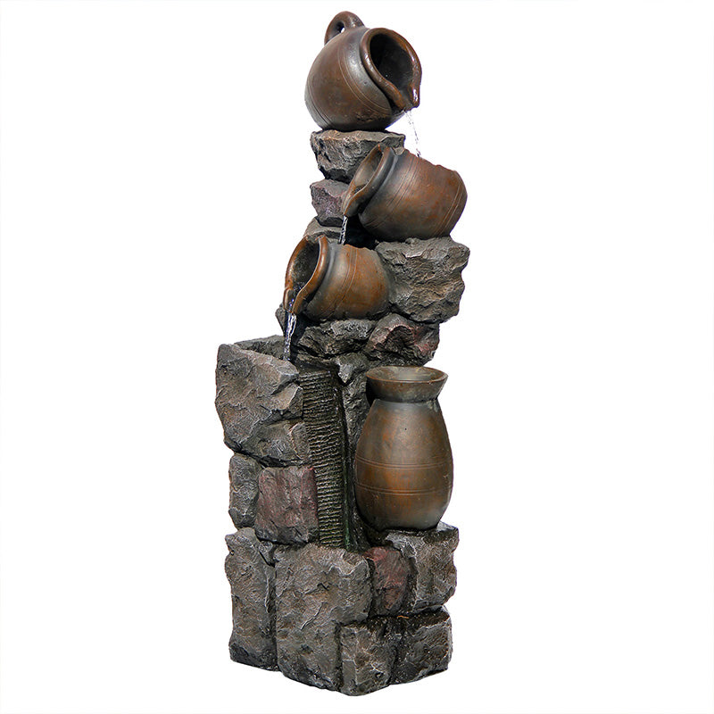 FountJoy 5-Tier Planter Pot Water Fountain - Pure White Background Product Shot - 45.67" Tall for Easy Product Visualization