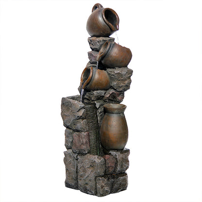 FountJoy 5-Tier Planter Pot Water Fountain - Pure White Background Product Shot - 45.67" Tall for Easy Product Visualization
