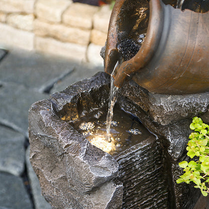 FountJoy Quiet Cascading Planter Water Flow - Water Flowing from Top Bowl Through Stacking Tower - Low Noise Pump in Action