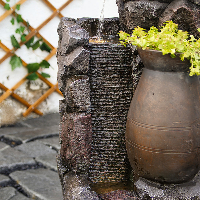 FountJoy Planter Pot Fountain Night Glow - Soft LED Illumination Reflecting on Water - Soothing Evening Patio Ambiance with Greenery