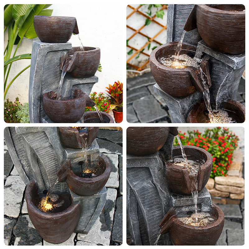 FountJoy Quiet Cascading Bowl Jar Water Flow - Water Pouring from Top Through Curved Bowls and Jars - Low Noise Pump in Action