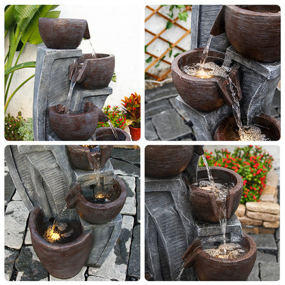 FountJoy Quiet Cascading Bowl Jar Water Flow - Water Pouring from Top Through Curved Bowls and Jars - Low Noise Pump in Action