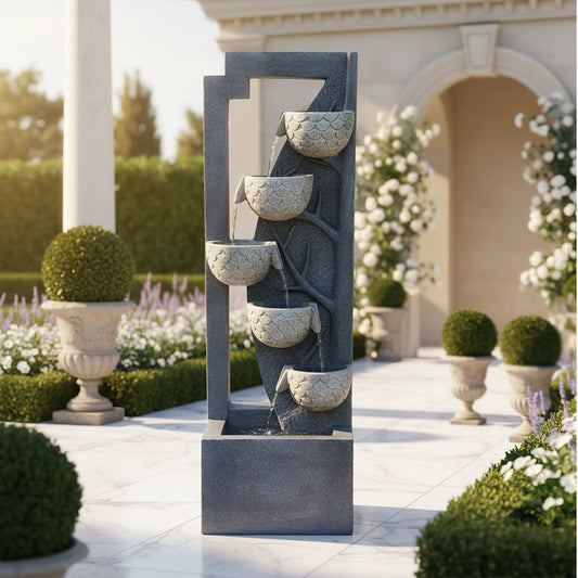 FountJoy 6-Tier Tree Trunk Nature Water Fountain - 49.61" H Indoor Outdoor LED Water Feature - Soft Shadow Display on Neutral Background