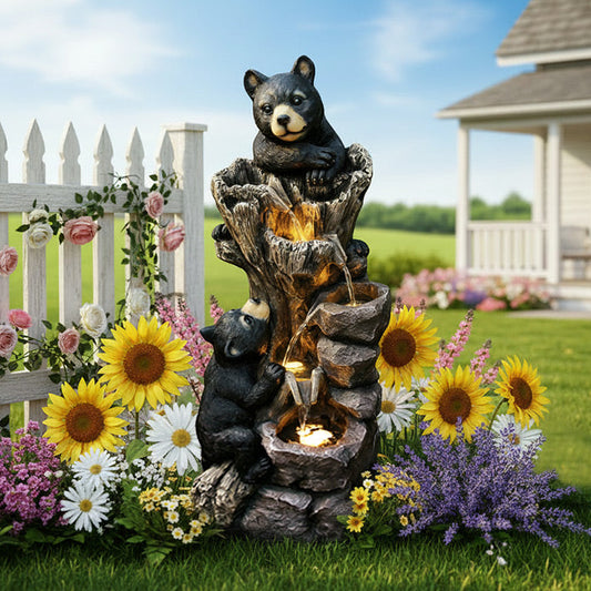 5-Tier Black Bears Climbing Tree Fountain, 40.16" H, LED Lights | LS4616
