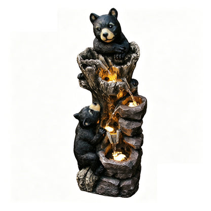 FountJoy 5-Tier Black Bears Climbing Tree Water Fountain - Pure White Background Product Shot - 40.16" Tall for Easy Product Visualization