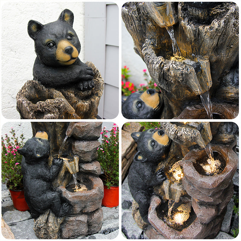 FountJoy Quiet 5-Tier Bear Water Flow - Water Free Falling from Top Tier Creating Beautiful Visual and Auditory Focal Point - Low Noise Pump in Action