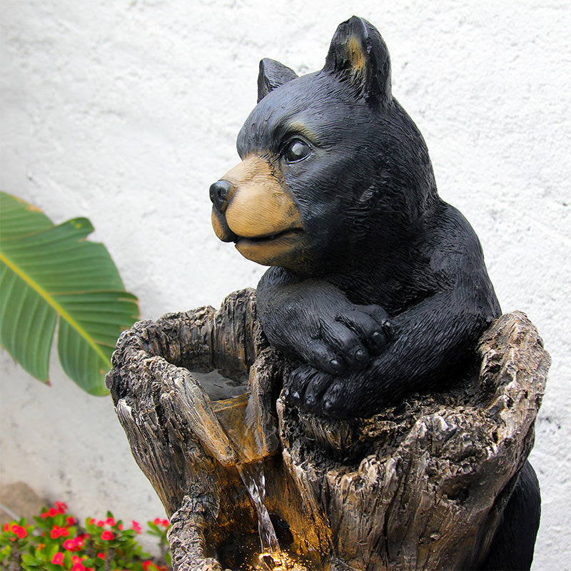 FountJoy Bear Climbing Tree Fountain Night Glow - Gentle LED Lighting Reflecting on 5-Tier Cascading Water - Soothing Evening Backyard Lawn Ambiance