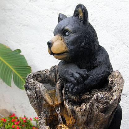 FountJoy Bear Climbing Tree Fountain Night Glow - Gentle LED Lighting Reflecting on 5-Tier Cascading Water - Soothing Evening Backyard Lawn Ambiance