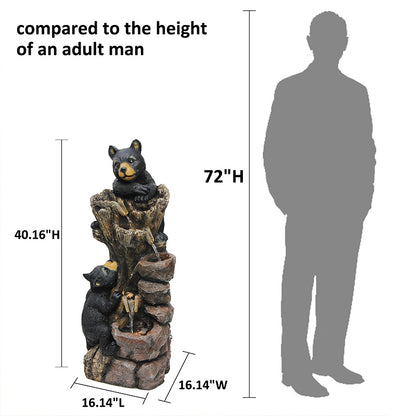 FountJoy 40.16" Black Bears Climbing Tree Water Fountain Dimensions - Height Width Depth with Durable Resin Base