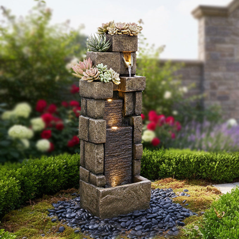 FountJoy Lighted Stacking Bricks Water Fountain - Soft LED Lights Combined with Gentle Flowing Water - Nighttime Meditation Garden Centerpiece