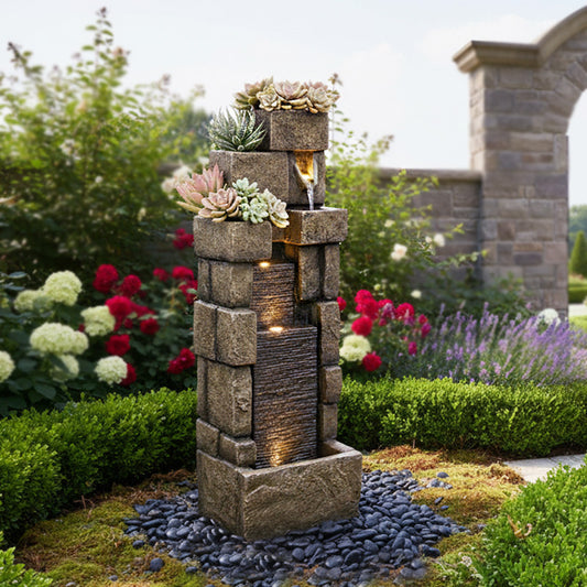 5-Tier Stacking Bricks Waterfall Fountain, 42.72" H, LED Lights | LS4617