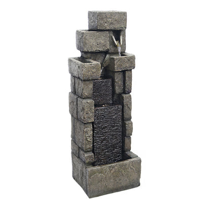 FountJoy Modern Stacking Bricks Water Fountain - Pure White Background Product Shot - 42.72" Tall for Easy Product Visualization