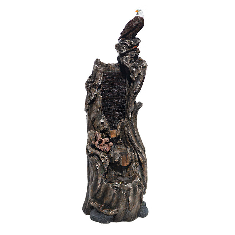 FountJoy 3-Tier Bald Eagle Rainforest Water Fountain - Pure White Background Product Shot - 50.79" Tall for Easy Product Visualization