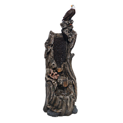 FountJoy 3-Tier Bald Eagle Rainforest Water Fountain - Pure White Background Product Shot - 50.79" Tall for Easy Product Visualization