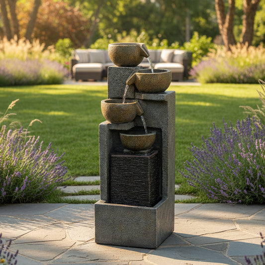 5-Tier Cascading Bowl Outdoor Fountain with LED Lights, 37.4" H | LS4626