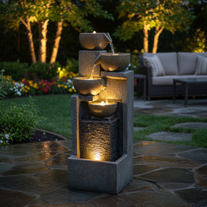 5-Tier Cascading Bowl Outdoor Fountain with LED Lights, 37.4" H | LS4626