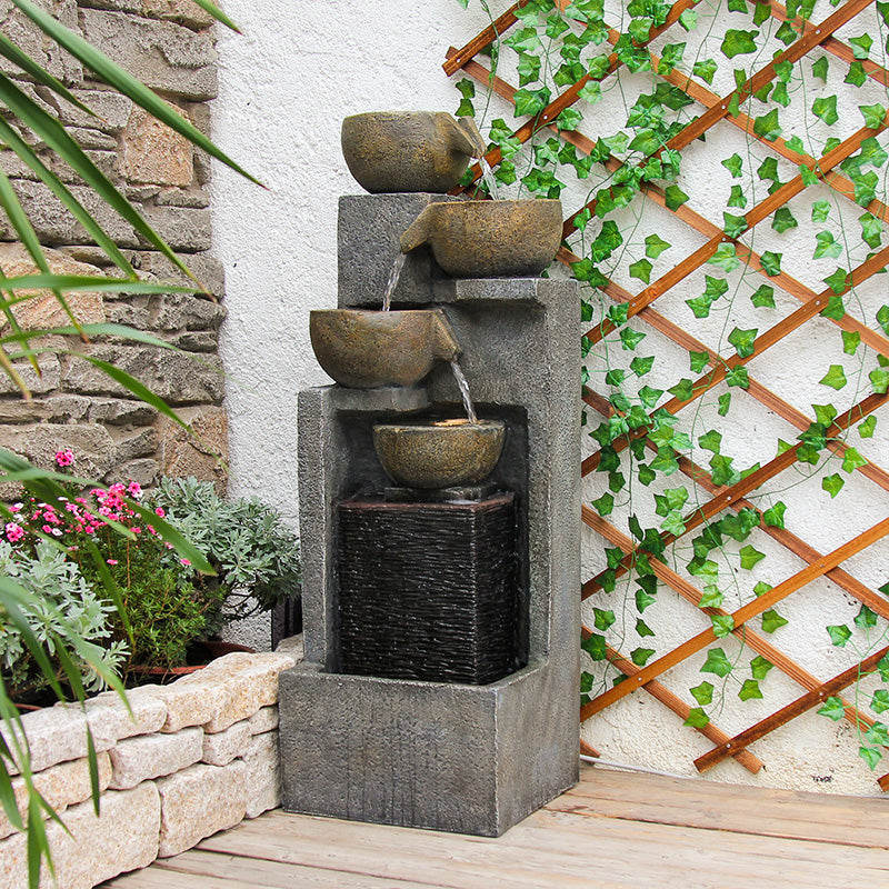 5-Tier Cascading Bowl Fountain, 37.4" H, LED Lights | LS4626