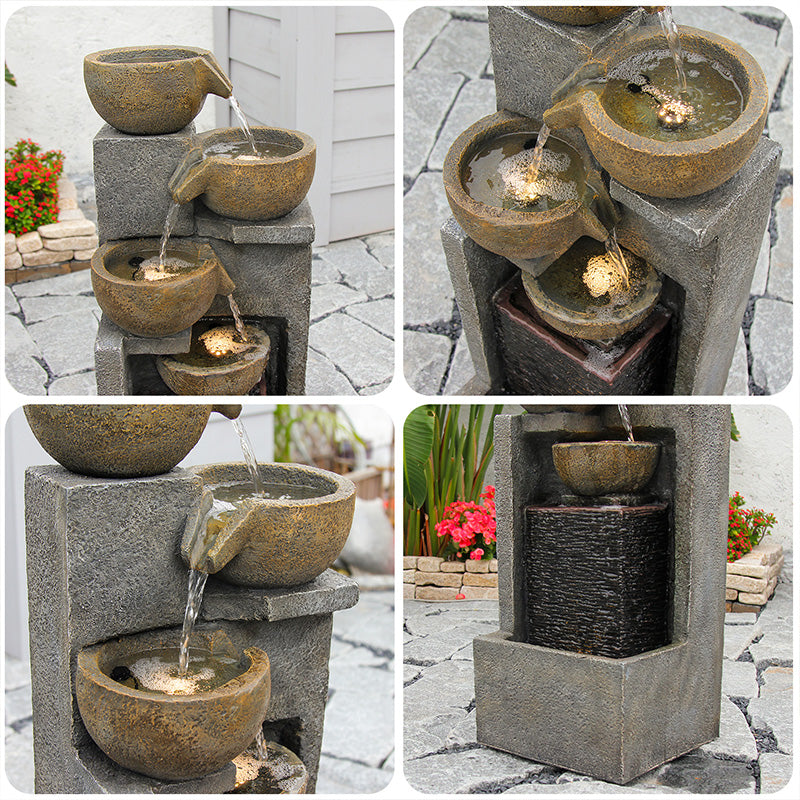 5-Tier Cascading Bowl Fountain, 37.4" H, LED Lights | LS4626