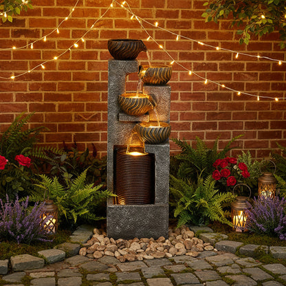 5-Tier Circular Curtain Bowl Outdoor Fountain with LED, 44.09" H | LS4628