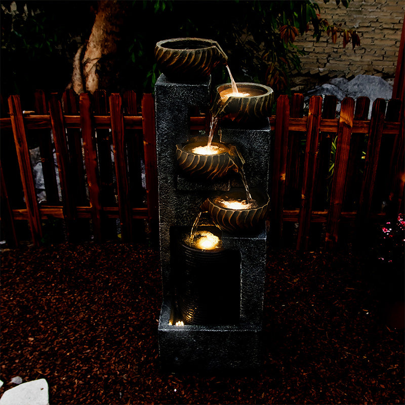5-Tier Circular Curtain Bowl Fountain, 44.09" H, LED Lights | LS4628